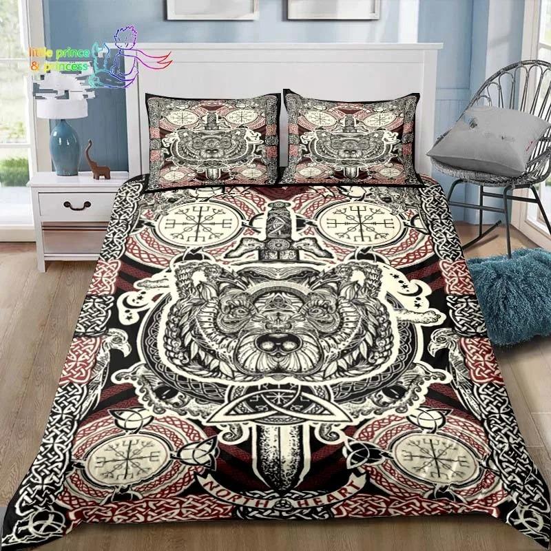 Viking Pattern Nordic Mythology Raven Bedding Set Single Twin Full Queen King Size Bed Set Adult Kid Bedroom 3D Print