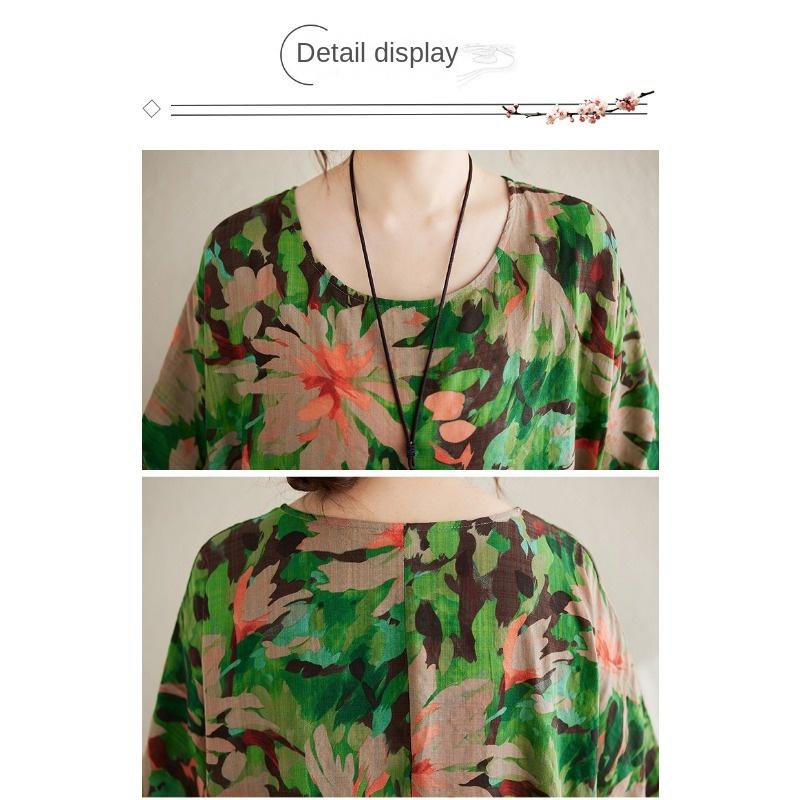 QICED Свободное Большого размера Ретро Хлопок и Лен Принт Тонкое Платье Лето Полная — фото 10