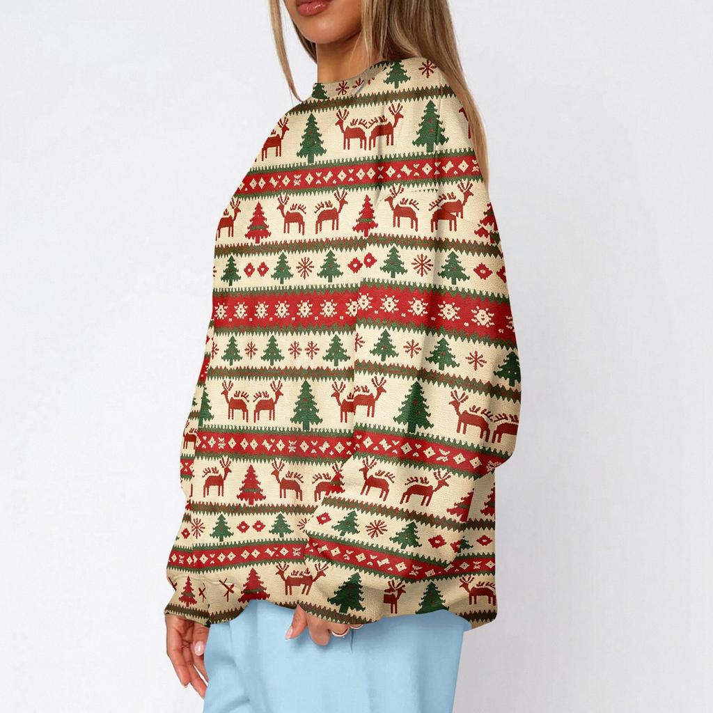 Women's Trendy Christmas Print Crewneck Sweatshirt Lightweight Casual Pullover Top