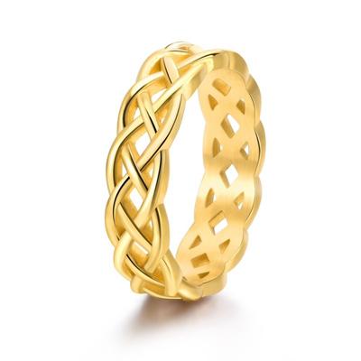 Bagues de couple en acier titane creux tressé croisé plaqué or 18 carats Bijoux de mode unisexes