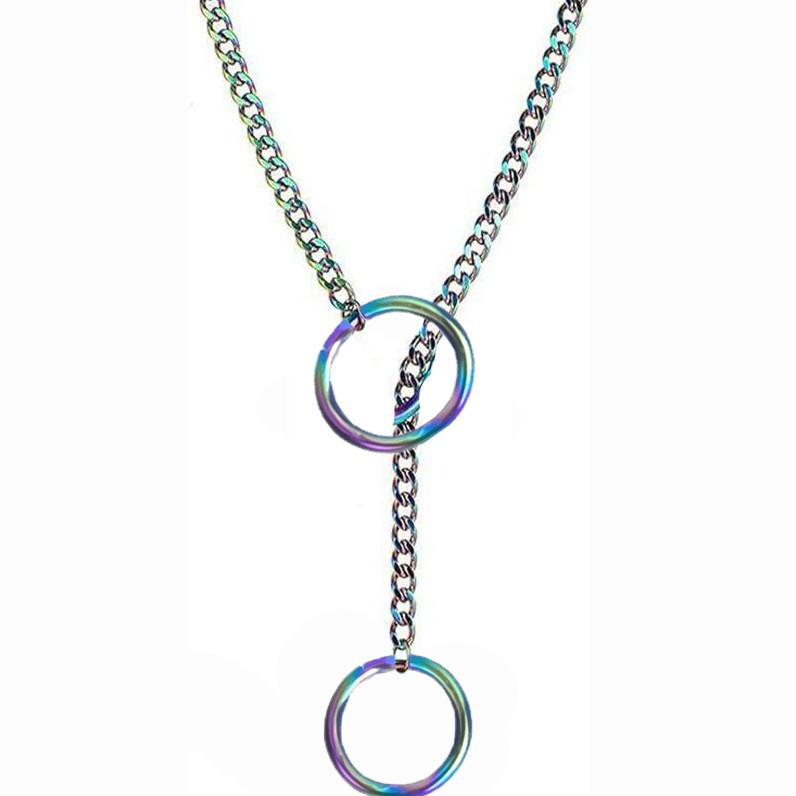 Gothic Punk Style Stainless Steel Heart And Circular Pendant Chain With Electroplating For Fashion