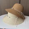 Summer Dome Big Brim Straw Hat Women's Pearl Braided Lace-Up Sunshade Sunscreen Hat Straw Vacation Big Brim Sun Hat