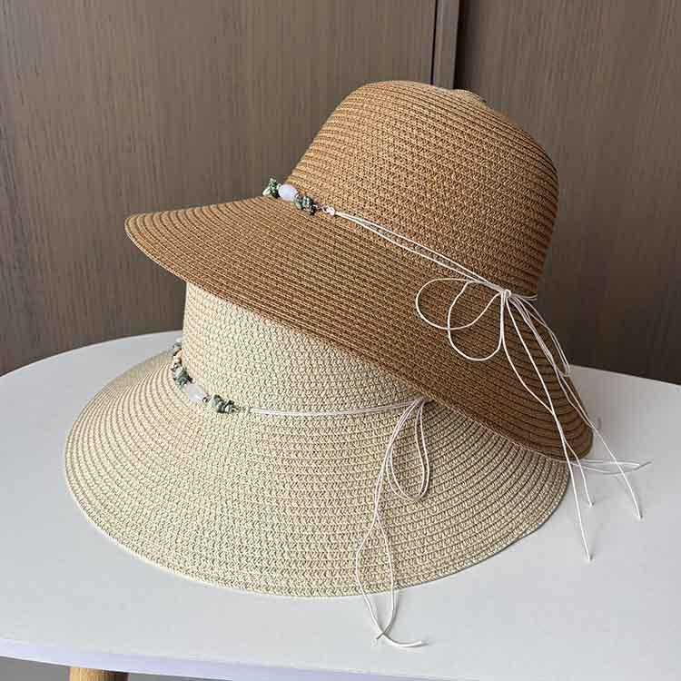 Summer Dome Big Brim Straw Hat Women's Pearl Braided Lace-Up Sunshade Sunscreen Hat Straw Vacation Big Brim Sun Hat