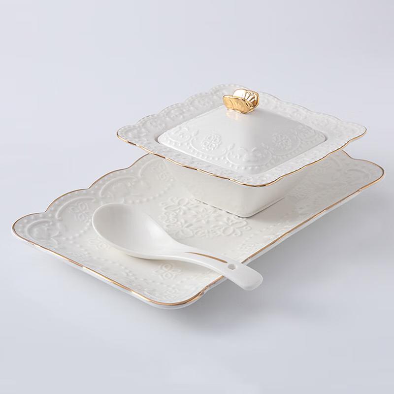 Керамический квадратный набор супниц и десертных тарелок Homeglen