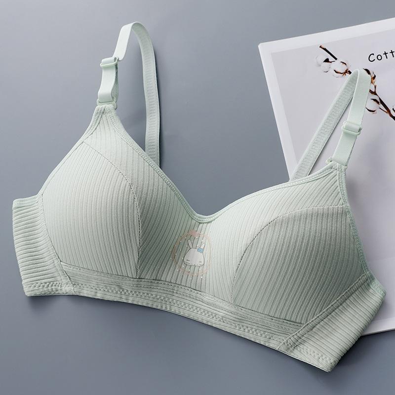 Autumn and winter cotton students less stripes no steel rings gather thin cup bra breathable and comfortable