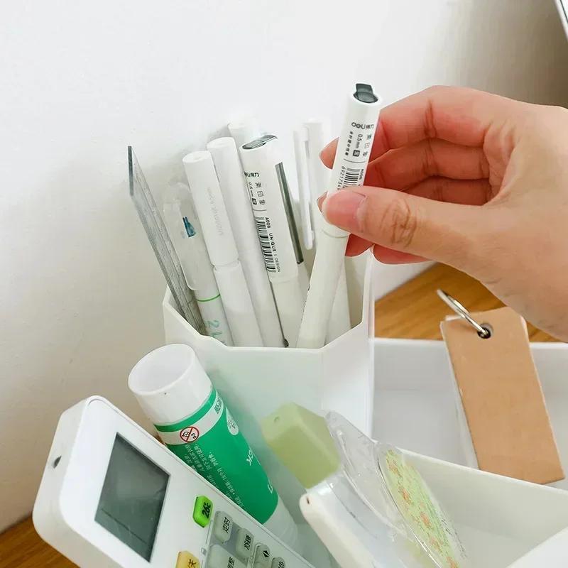 1Pcs Creative New Desktop Corner Stationery Cosmetics Storage Box Four Grid Pen Lipstick Storage Box Household Stationery Holder