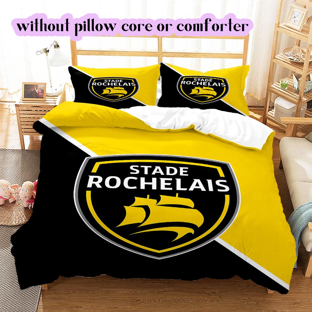 Stade Rochelais rugby Pattern Bedding,Quilt Set Quilt Cover Pillowcase Home Birthday Gift (1*duvet cover+2*pillowcase,without core)