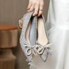 Medium Heel Single Shoes Square Heel 2025 New Spring and Autumn Women's Shoes Pointed Head Pearl Bow Black Temperament High Heels Thick Heel