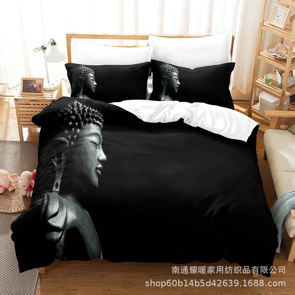 3D Digital Printing Bedding Four-Piece Set Three-Piece Set Buddha Statue Bed Sheet Quilt Pillow
