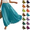 Damen Freizeit Urlaubs Einfarbig Baumwolle Leinen Langer Rock A-Linie Strand Halblanger Rock Elastischer Bund Bequeme Passform