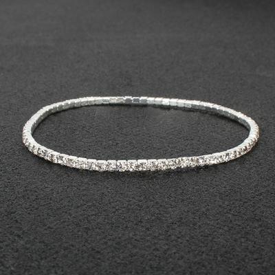 One-piece Silver 2mm Claw Chain Single Row Elastic Thin Bracelet, Crystal Tennis Chain Rhinestone Bracelet, Fashionable Jewelry