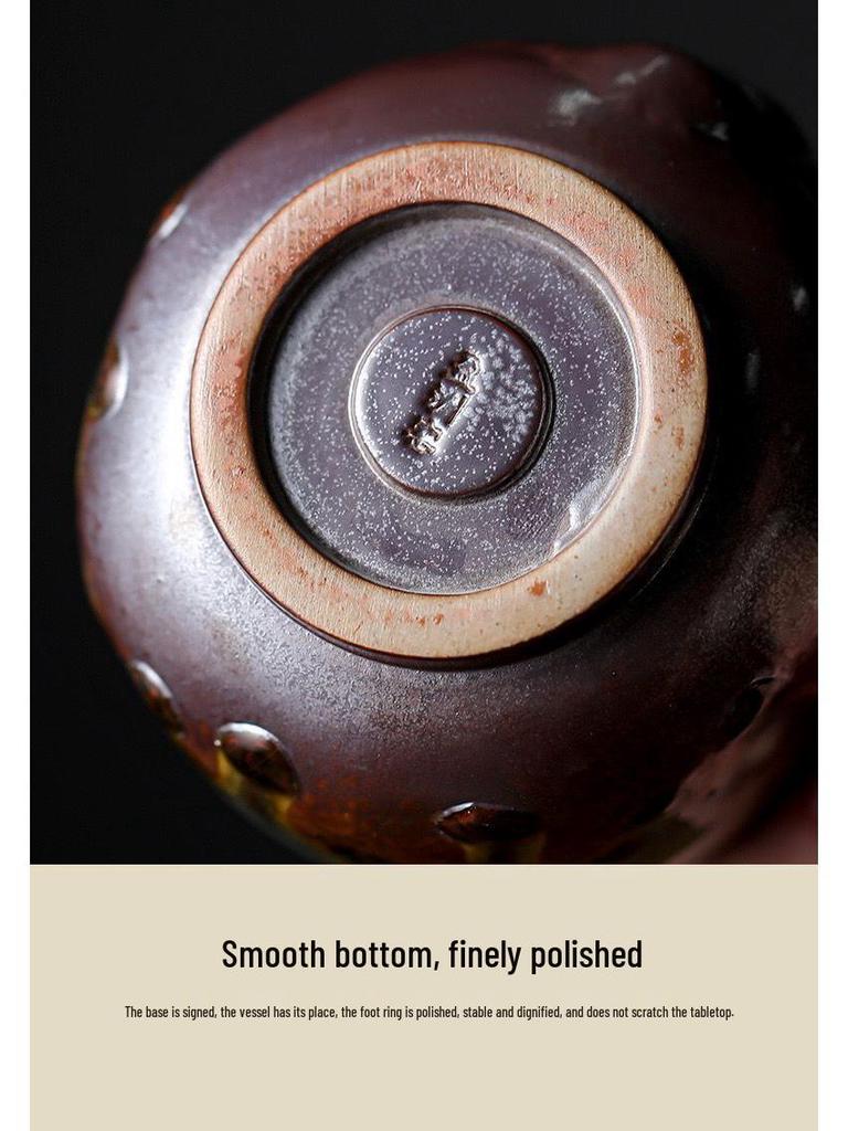 Coarse Pottery Wood-Fired Ceramic Tea Tasting Cup - Retro Single Gongfu Tea Bowl.