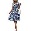 2026 spring and summer short-sleeved V-neck leaf print big swing skirt waist dress fairy skirt