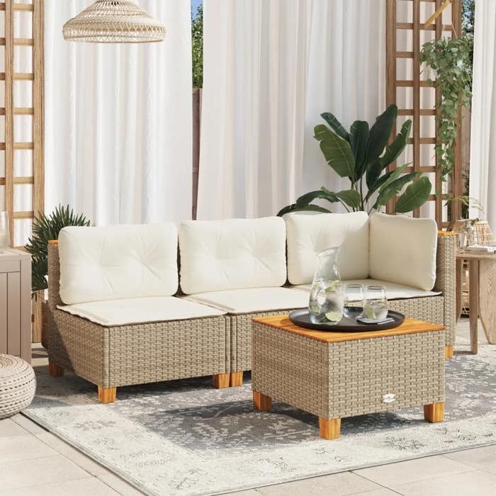 VidaXL Garden Corner Sofa with Cushions Beige Wicker 365904
