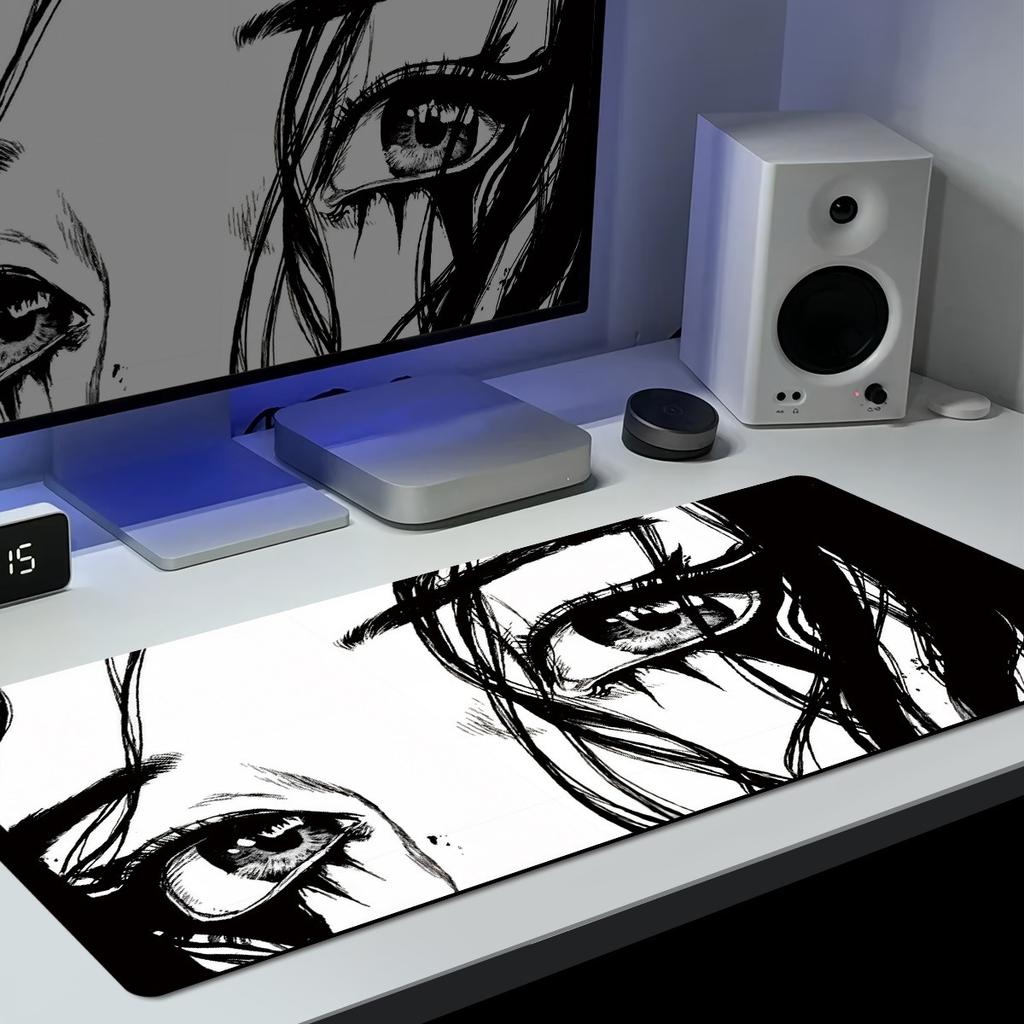 Black and White Girl Eyes Design Mouse Pad Anime Large Office Carpet Desk Mats XXL Gamer Desk Accessories Computer Long Mousepad