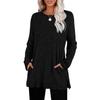 Women's Ribbed Knit Long Sleeve Tunic Top Crew Neck Side Split Casual Blouse With Pockets