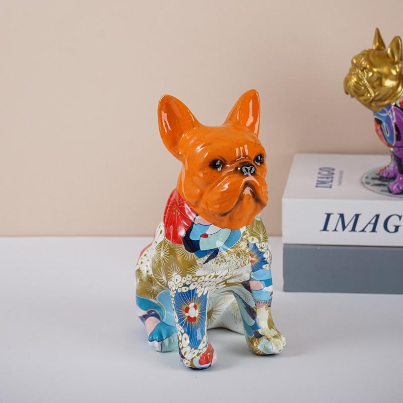 New Creative Water Transfer Printed Bulldog Figurine Graffiti French Bulldog Home and Office Decoration Craft