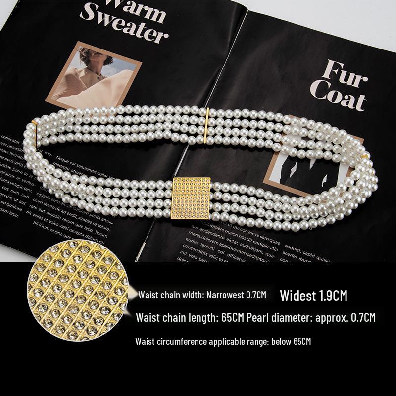 

Жемчужная цепочка на талию со стразами - Эластичный пояс-стрейч для женщин