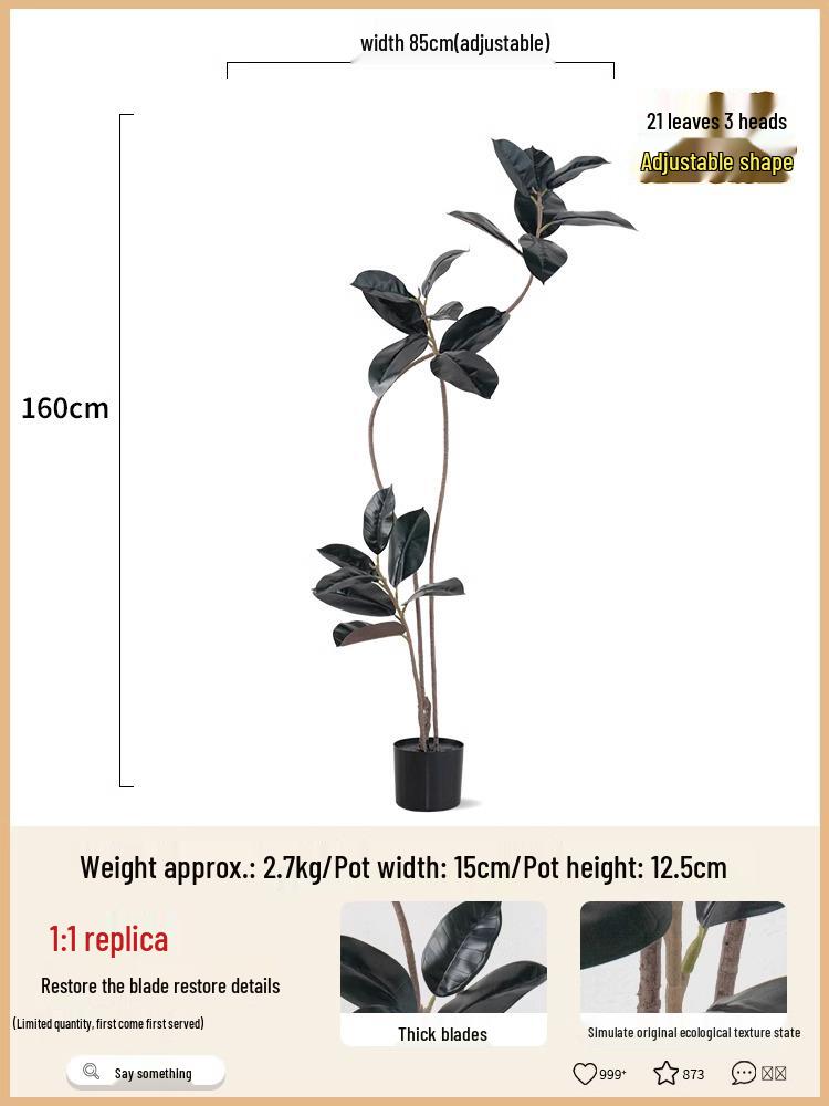 Luxurious Black Gold Ficus Elastica Artificial Tree: Indoor Ornament and Floor Decoration