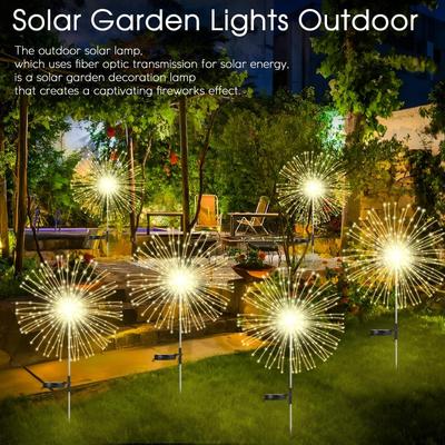 Solar Garden Lights Outdoor, Waterproof 200 LED Twinkling Firework Lights, 8 Modes, Warm White, 2-Pack for Yard Patio Pathway