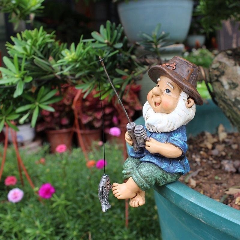 Garden Creative Fashion Decoration Mini Gnome Garden Resin Statue Outdoor Gnome Ornament Funny Lawn Gnome Fisherman Statue