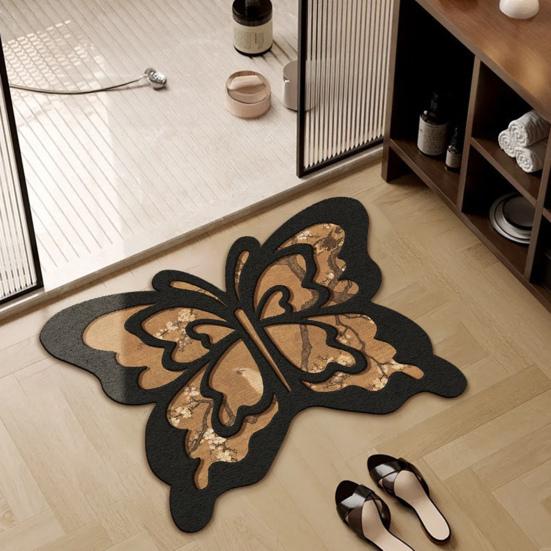 Floor Mat Butterflies Shape Water-Repellent Easy To Clean Bathroom Rug with Anti-Slip Base High-Density Diatom Ooze Bath Mat