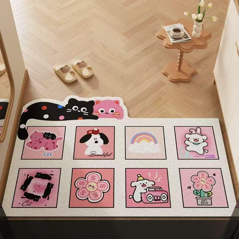Cute Cartoon PVC Doormat: Non-slip, Dirt-resistant, Cuttable Foot Mat for Home Entrance
