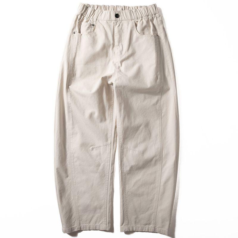 Wide-Leg Curved Pants for Men, Heavy Vintage Washed Pure Cotton Casual Pants, Men s Elastic Waist Versatile Loose Workwear Long Pants White XL