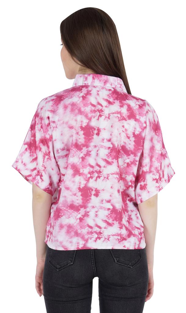 Moomaya Damen Bedrucktes Oberteil Kragenhals Knopfleiste Kurzarm Tunika