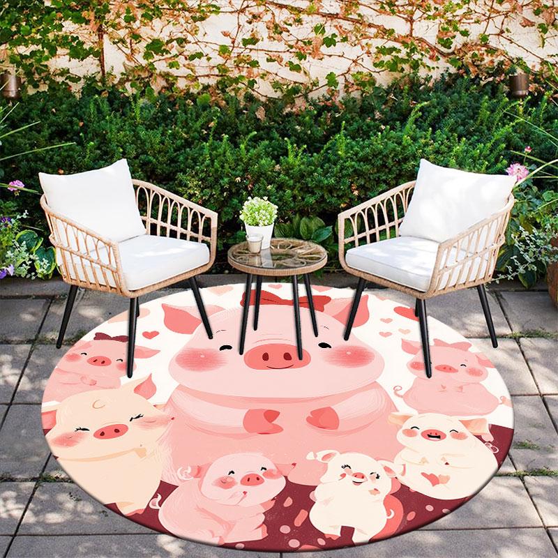 Pig Pattern Round rug,Carpet Rug for Living Room Bedroom Playroom ,Non-slip Floor Mat,Holiday Gifts and Birthday Gifts.