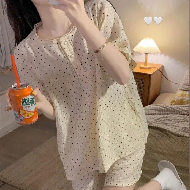 

Пижамы, женские пижамные комплекты, пижамные комплекты в горошек с длинными рукавами, весенние комплекты для женщин, комплект из 2 предметов, ночная одежда, домашний домашний костюм для сна XXL