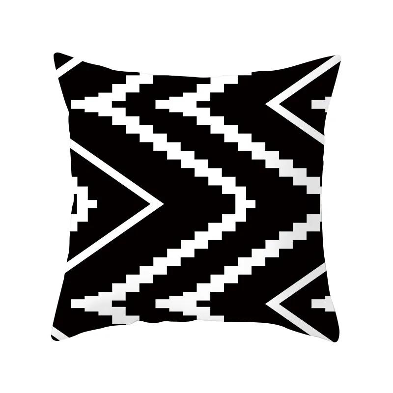 Black White Geometric Pattern Cushion Cover Polyester Sofa  Upholstery Pillowcase Home Decor