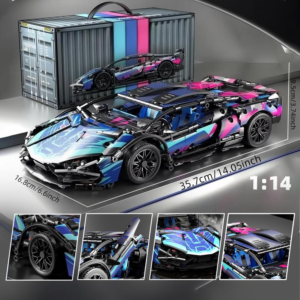 1:Mattoncini Super Auto da Corsa Scala 1:14, Kit Modello Veicolo Sportivo Fai-da-te Giocattolo da Costruzione Regalo per Ragazzi Bambini Età 8-12 14
