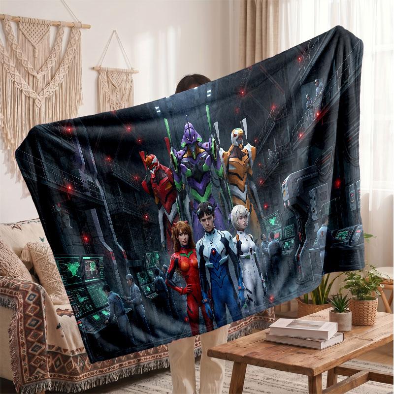 Warm Flannel BlanketNeon Genesis Evangelion Soft Cozy Throw Blanket for Bedroom Couch