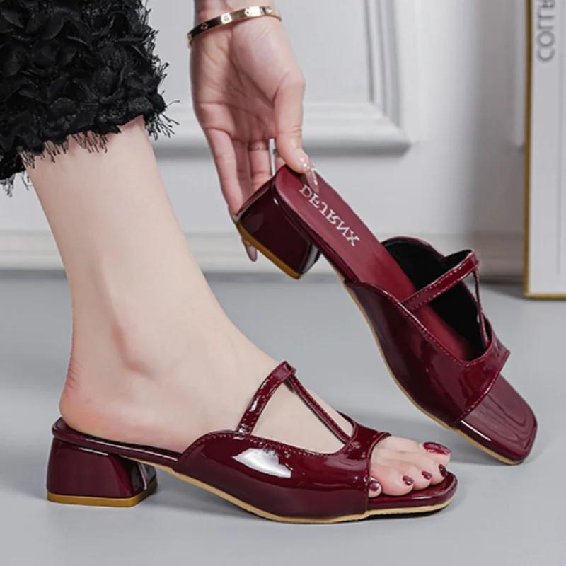 Summer Open-toe Comfortable/elegant Women's Slippers Fashionable New Style Square Head Shallow Mouth Sexy High-heeled Slippers