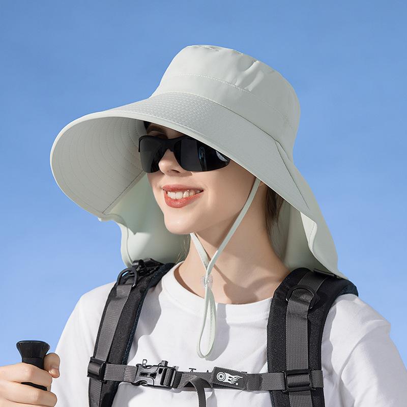 Big Eaves Shawl Sunscreen Hat European and American Bucket Hat Fashion Sun Hat Summer Outdoor Hat with Ponytail Hole Women