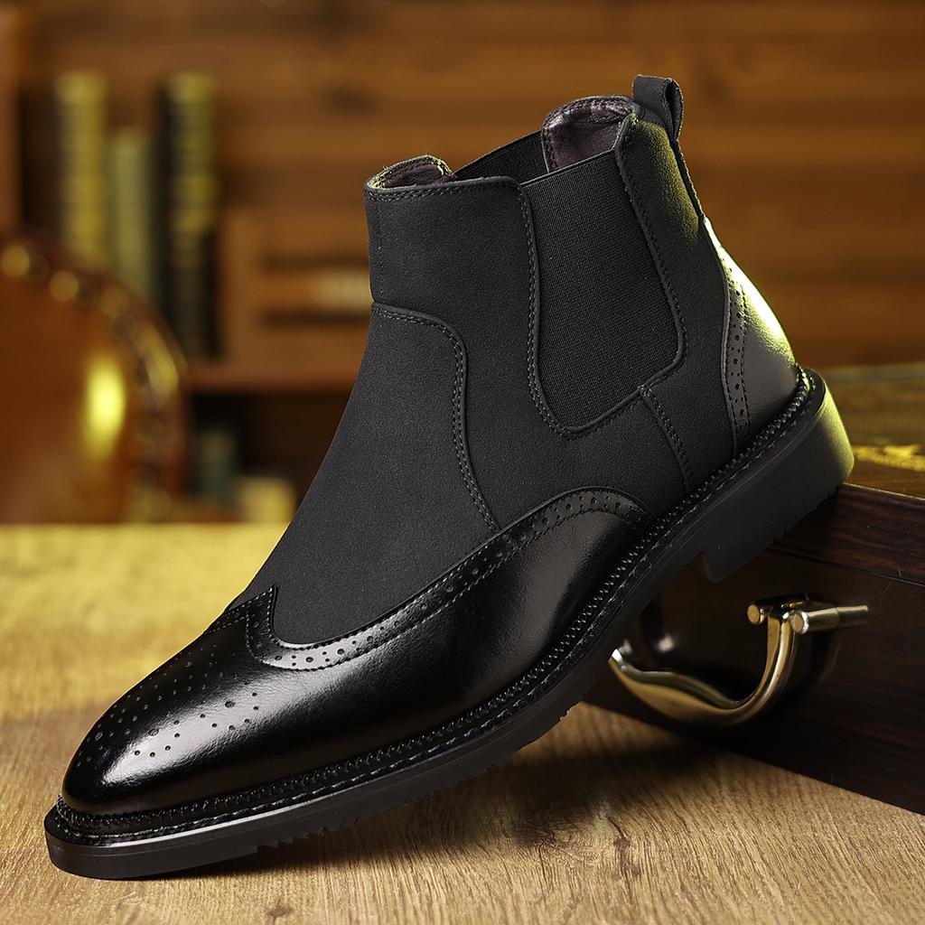 Men's new fashionable retro British style leather boots  business casual versatile Chelsea boots