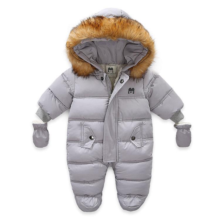 Thick Warm Infant Baby Jumpsuit Hooded Inside Fleece Boy Girl Winter Autumn Overalls Children Outerwear Kids Snowsuit