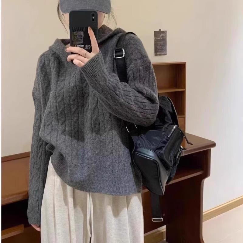 Twist sweater women's sweater autumn and winter 1011 hooded retro lazy loose soft waxy knitted sweater top