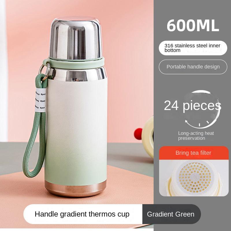 Ein-Tassen-Doppeldeckel-Vakuumbecher 316 Edelstahl Studenten-Wasserbecher Geräumig Tragbar Seilschlaufe Mädchen Gutaussehend Farbverlauf