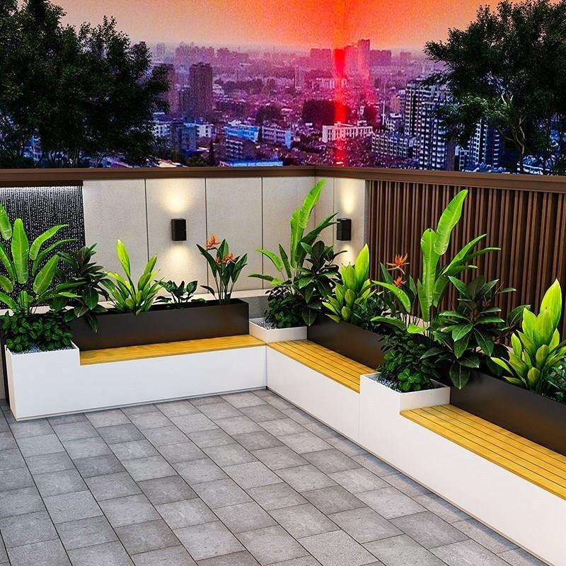 Outdoor Iron Planter Bench with Partition