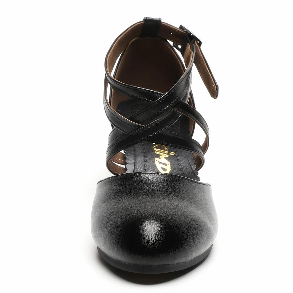 Women's Cross Strap Character Shoes Non-Slip Salsa Latin Ballroom Dance Pumps Black Wedding Heels