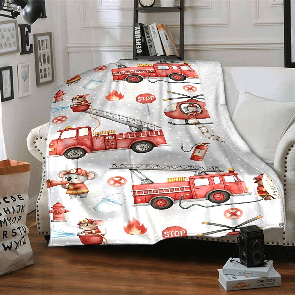 Feuerwehr-Thema Bedruckte Decke - Perfekt für Sofa, Bett, Reisen & Outdoor-Nutzung | Maschinenwaschbar, Gemütlich & Langlebig.