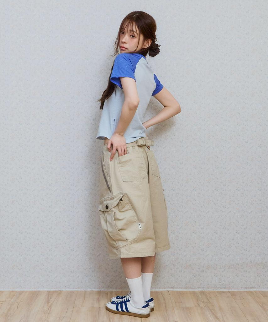 KIJIKO Ke614. Washed Bermuda Cargo Pants Beige Gray