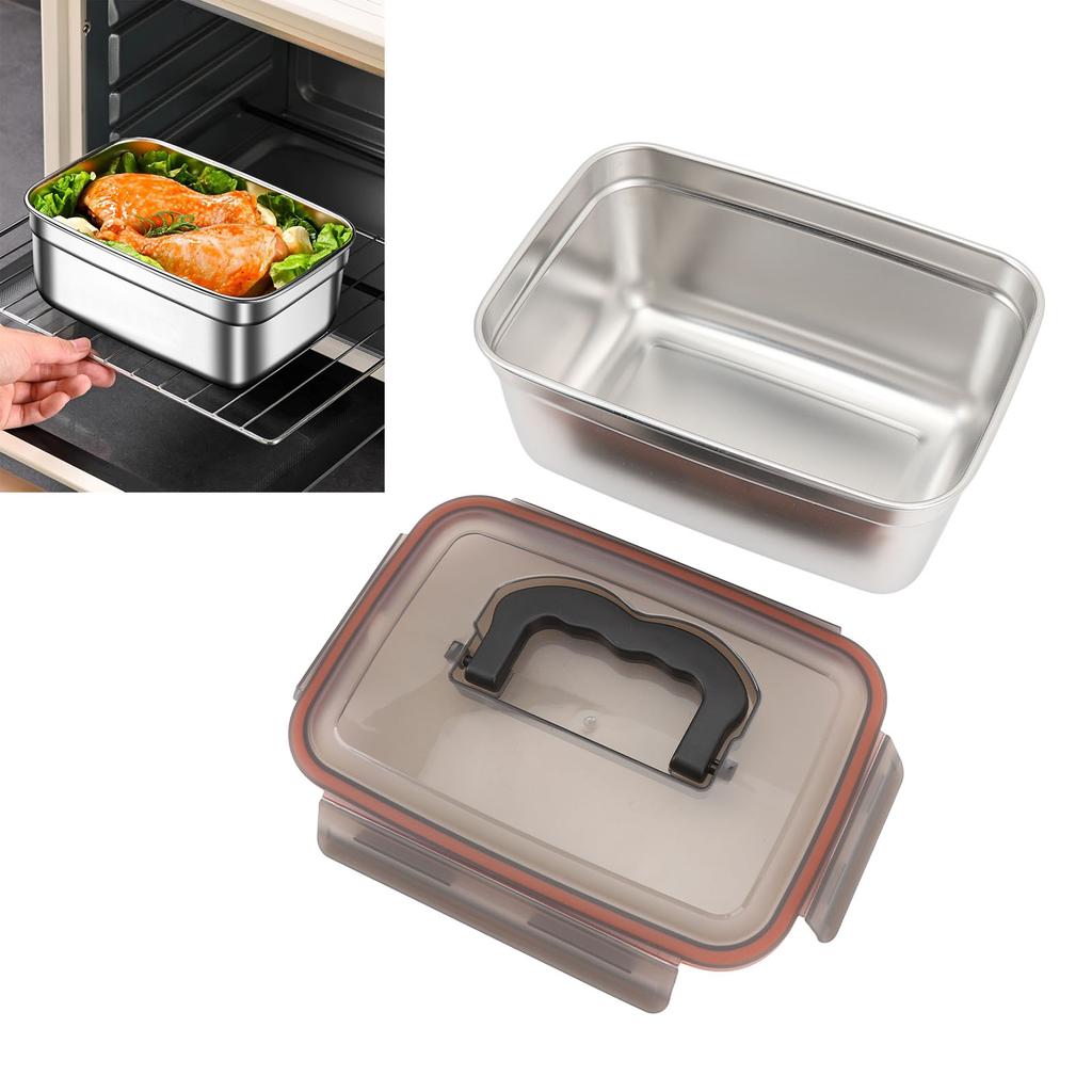 304 Stainless Steel Food Storage Container Metal Sealed Lunch Box with Handle for Home Refrigerator