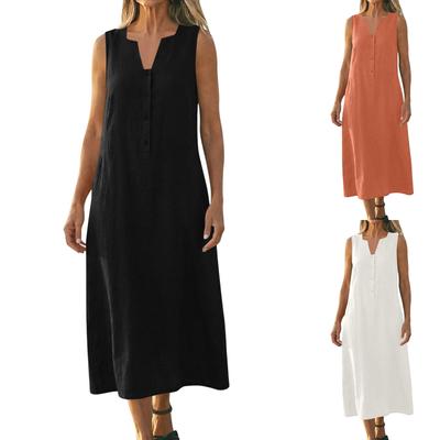 Ärmelloses Baumwoll-Leinen-Kleid für Damen