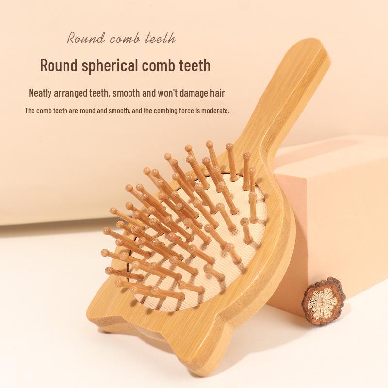 Nano Bamboo Mini Cat Scalp Massage Comb - Smooth, Fluffy, Anti-static Styling Tool