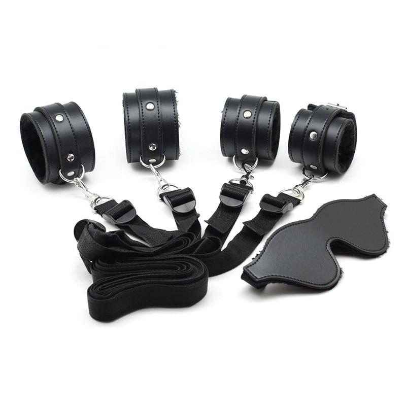 BDSM Bed Bondage Gear Leather Handcuffs Bed Straps Couple Flirting Restraints Rope Adult Games Fetish SM Erotic Supplies Sex