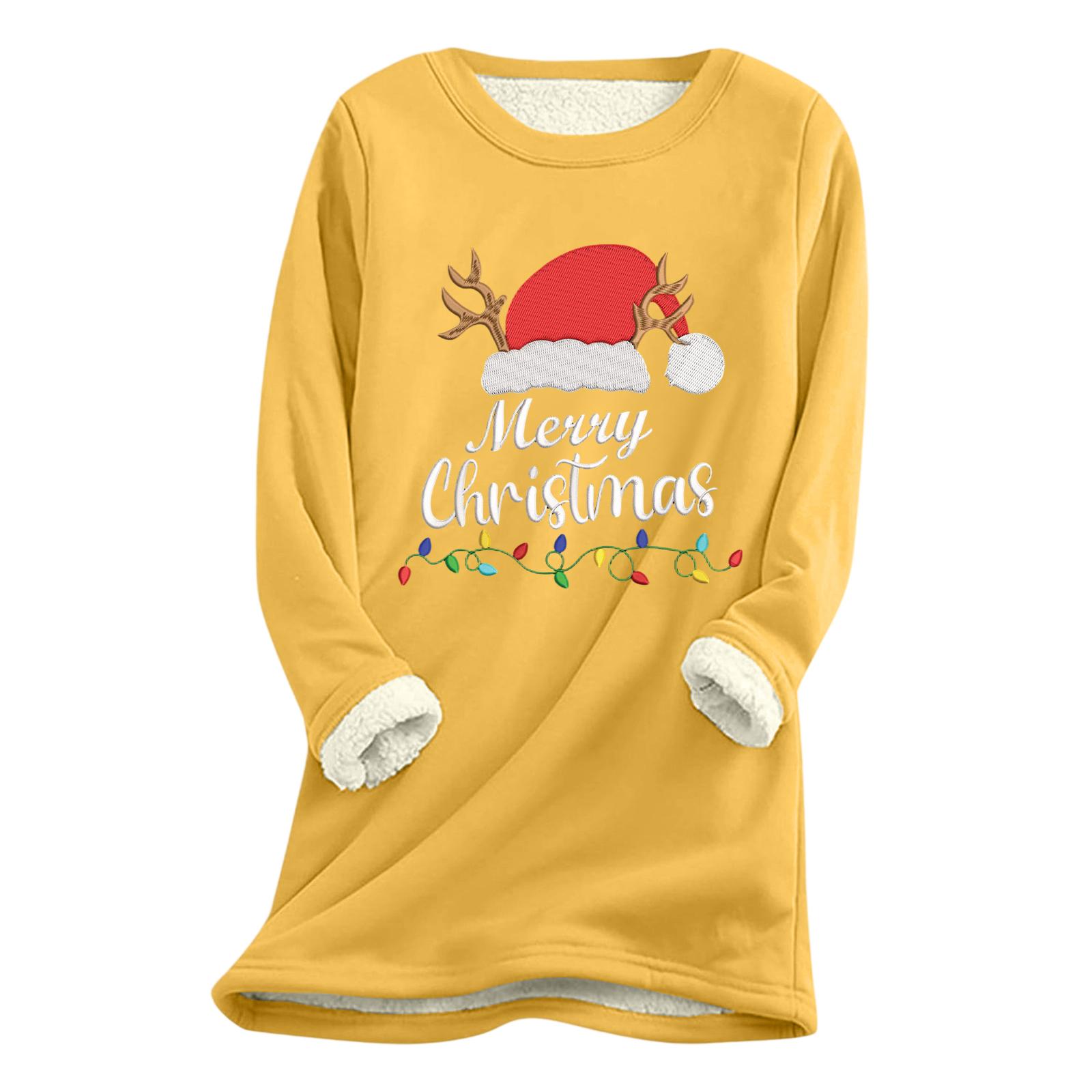 

Women s Christmas Print Thick Plush Lambswool Warm Long Top XL жёлтый