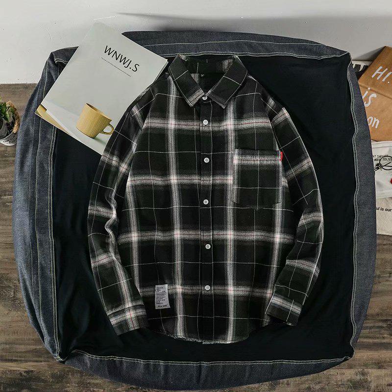 Men's Plaid Long Sleeve Shirt: Spring/Autumn Student Loose-Fit Button-Down Jacket - Hong Kong & Korean Style Trend
